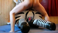 Inflatable zebra toy fuck cum inside
