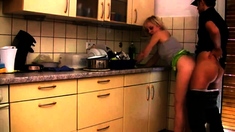 Junge deutsche Blondine wird beim Abwasch gefickt