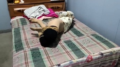 Asian girl stuff gagged and boxtied