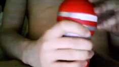 Bi 18 yr old stroking his virgin cock with my new Tenga cup.