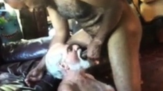 Silver daddy blowjob and eat cum