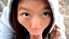 Asian Girl Blowjobs Outdoors POV